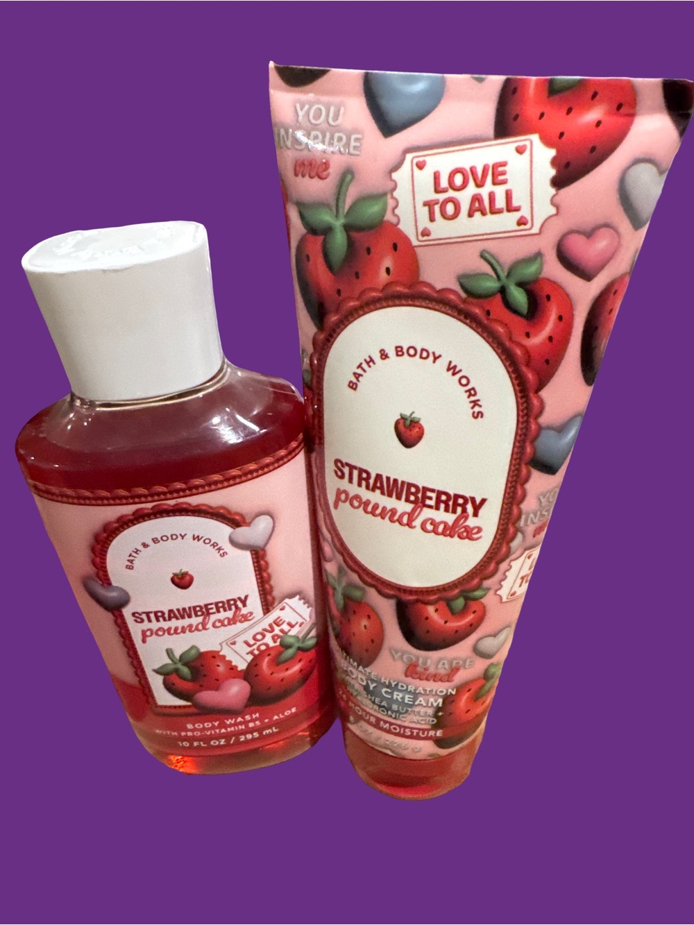 Bath & Body Works Strawberry Pound Cake Body Wash & Cream - Pink, Red